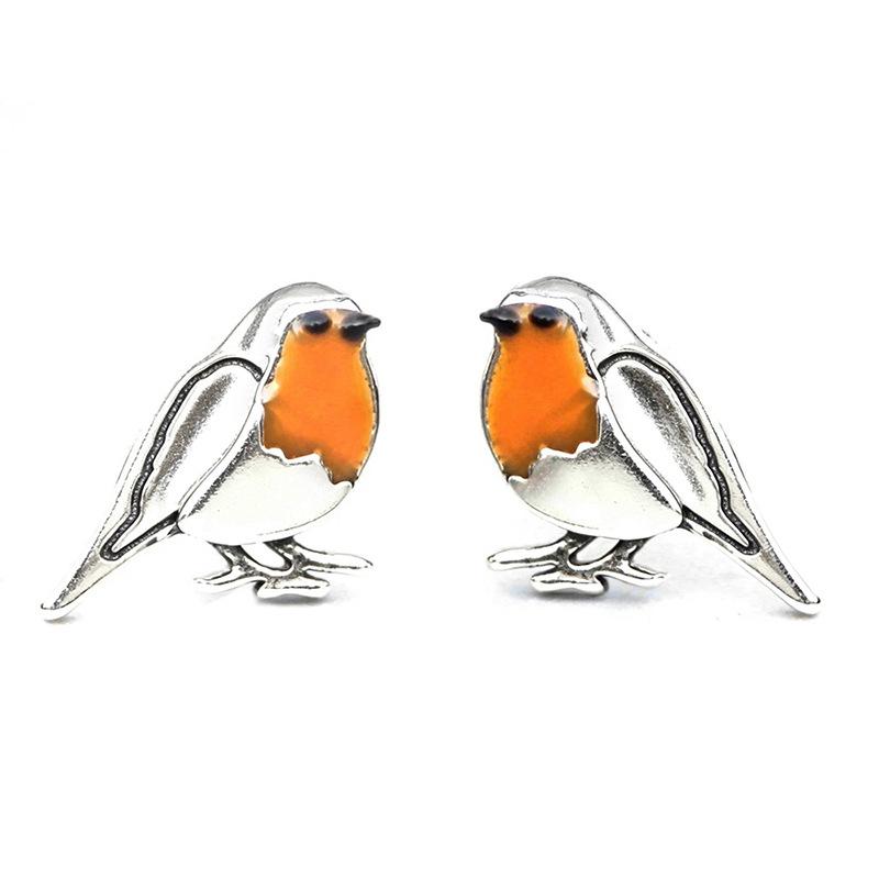 European and American Fashion Animal Earrings, Cute Bird Orange Painted Oil Chest Feather Earrings, Personalized Creative Stud Earrings for Women