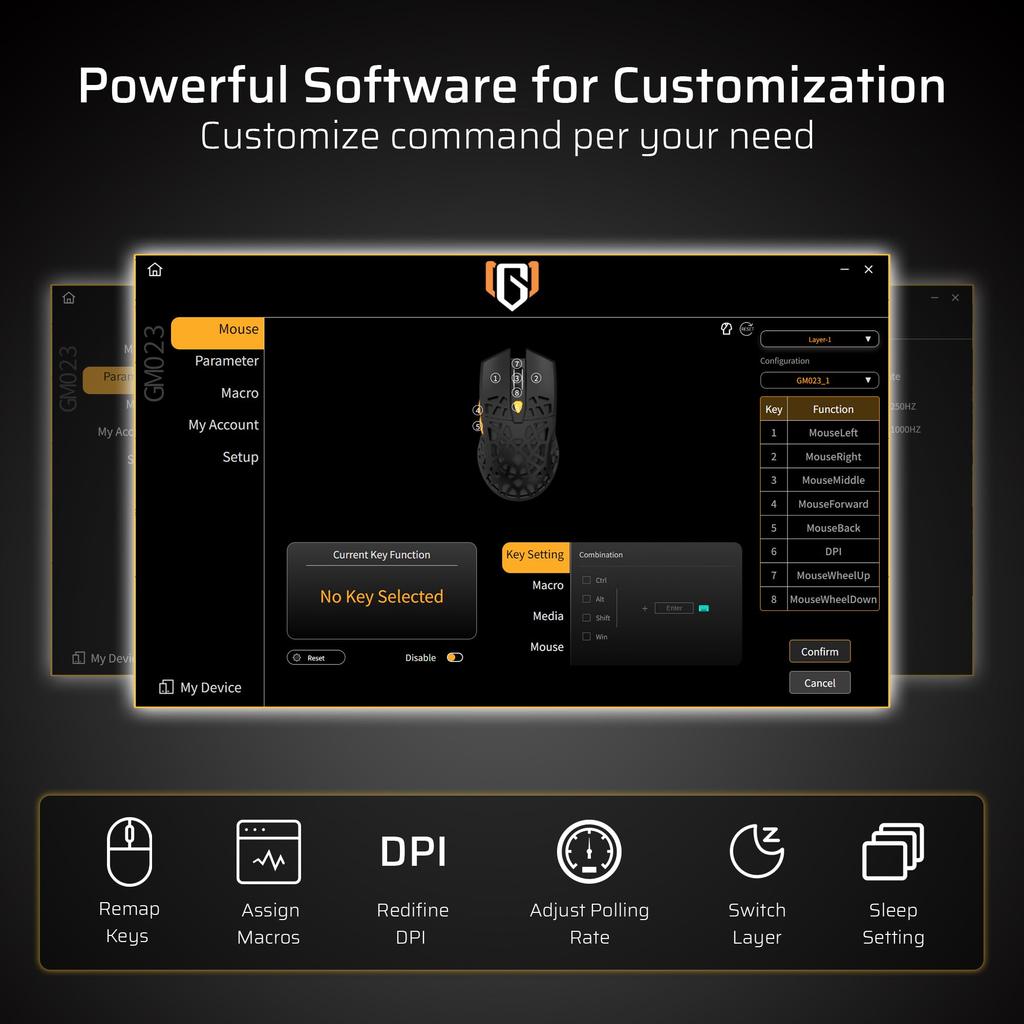 LTC GM023 Wireless Gaming 79g Honeycomb Ergonomic Gaming DPI 6 Programmable Professional Software Tri-Mode Mouse, Ultra-Lightweight Mouse, 6-Level