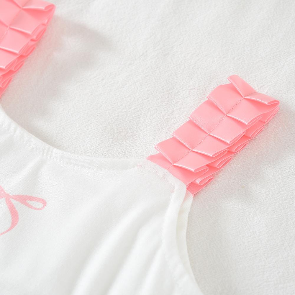 Girls Summer Pink Bow Print Camisole And Polka Dot Shorts Two Piece Set