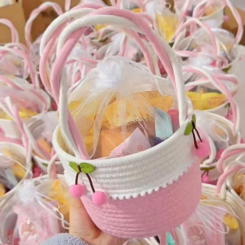 Gift Basket Empty, Woven Cotton Rope Basket Lightweight Handbag For Travel Outdoor Activities
