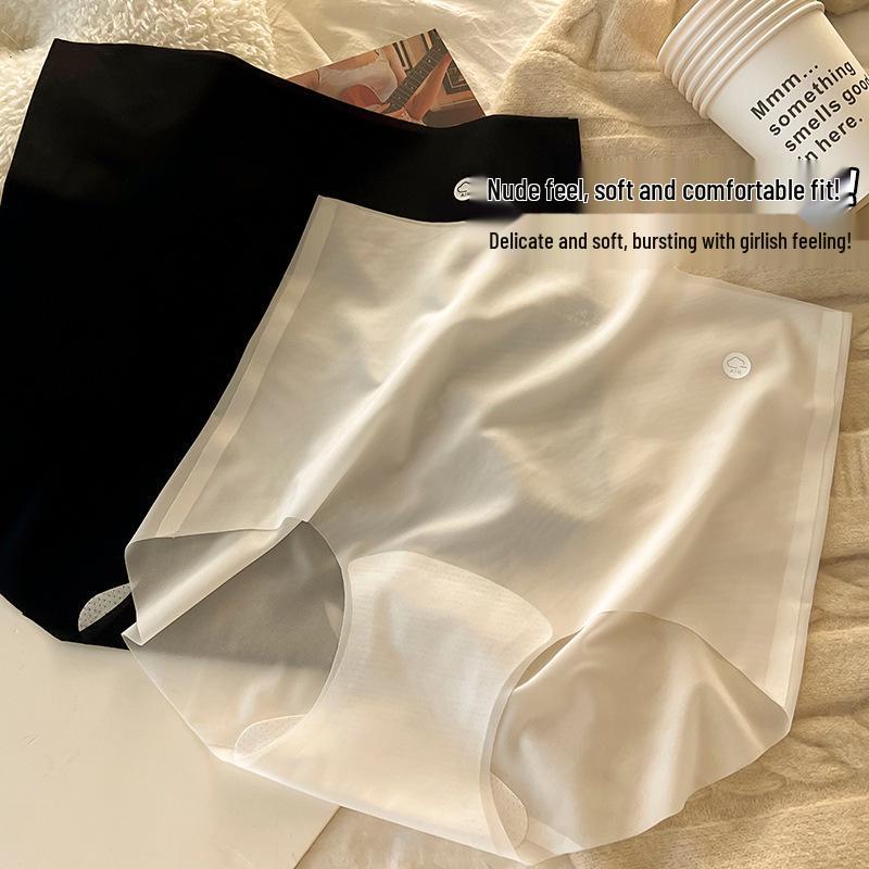 7A High-Waisted Seamless Butt-Lifting Ice Silk Panties for Women, Ultra-Thin & Breathable, Nude Feel, Summer Briefs with 100% Cotton Crotch
