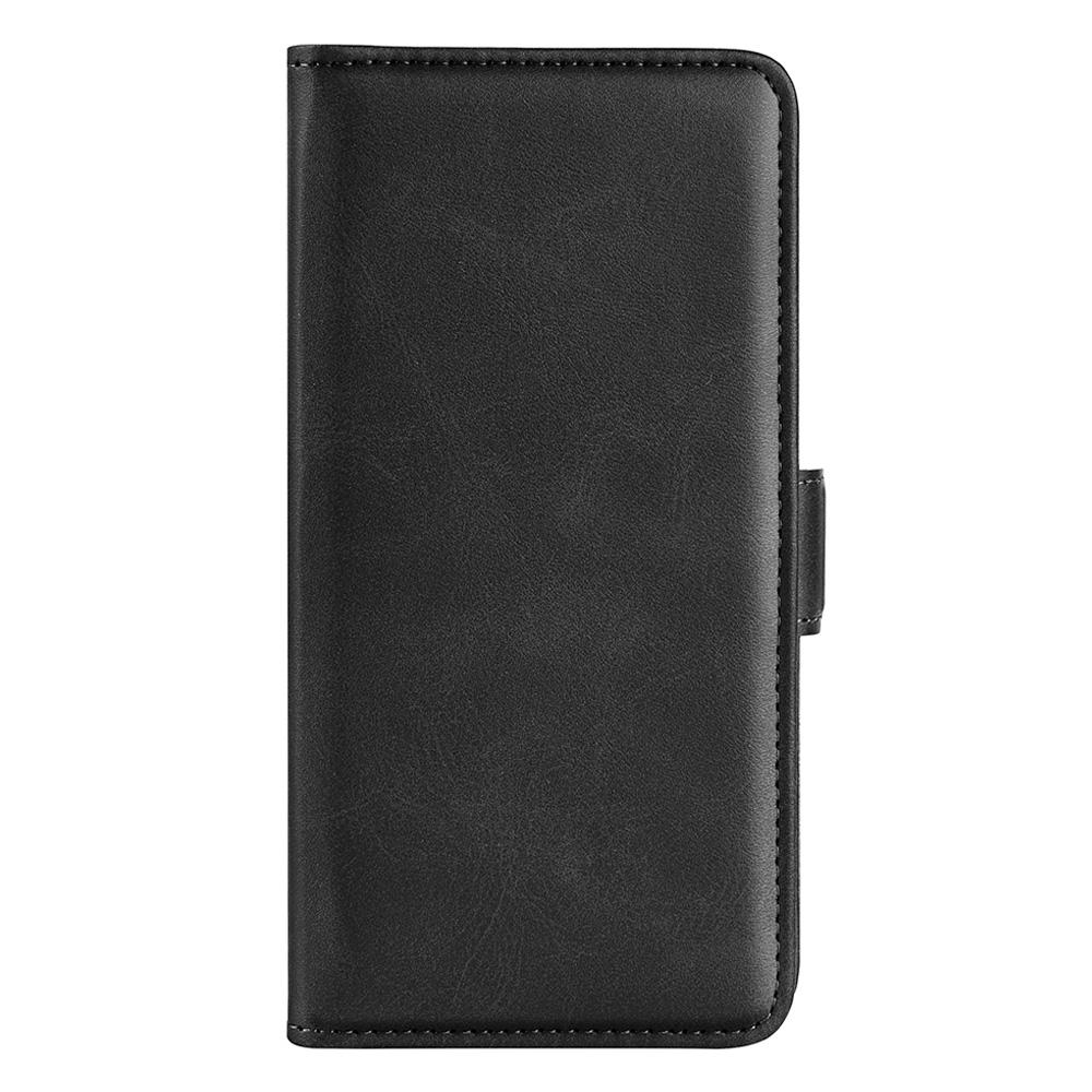 

For vivo Y76 5G/Y76s 5G/Y74s Dual Magnetic Flap Textured PU Leather Wallet Case Folding Stand TPU Inner Shell Black