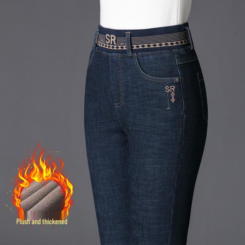 

Зимние женские джинсы прямого кроя с эластичной высокой талией и флисовой подкладкой, стройнящие Size 28 (L) - Waist 25 inches синий