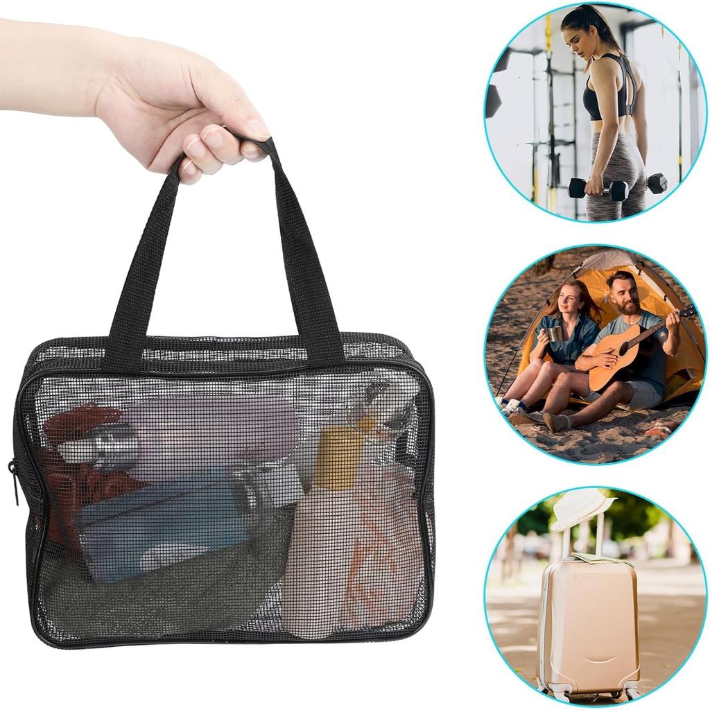 Portable Large Capacity Mesh Shower Bag Multifunctional Toiletry & Cosmetic Storage Caddy Tote for Travel & Bathroom