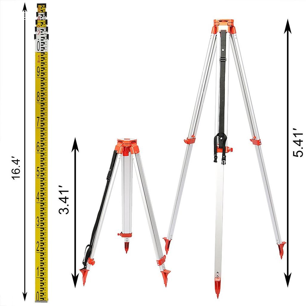 Aluminium Tripod & 5m Survey Levelling Staff For Laser Level /dumpy 1.65m Tripod