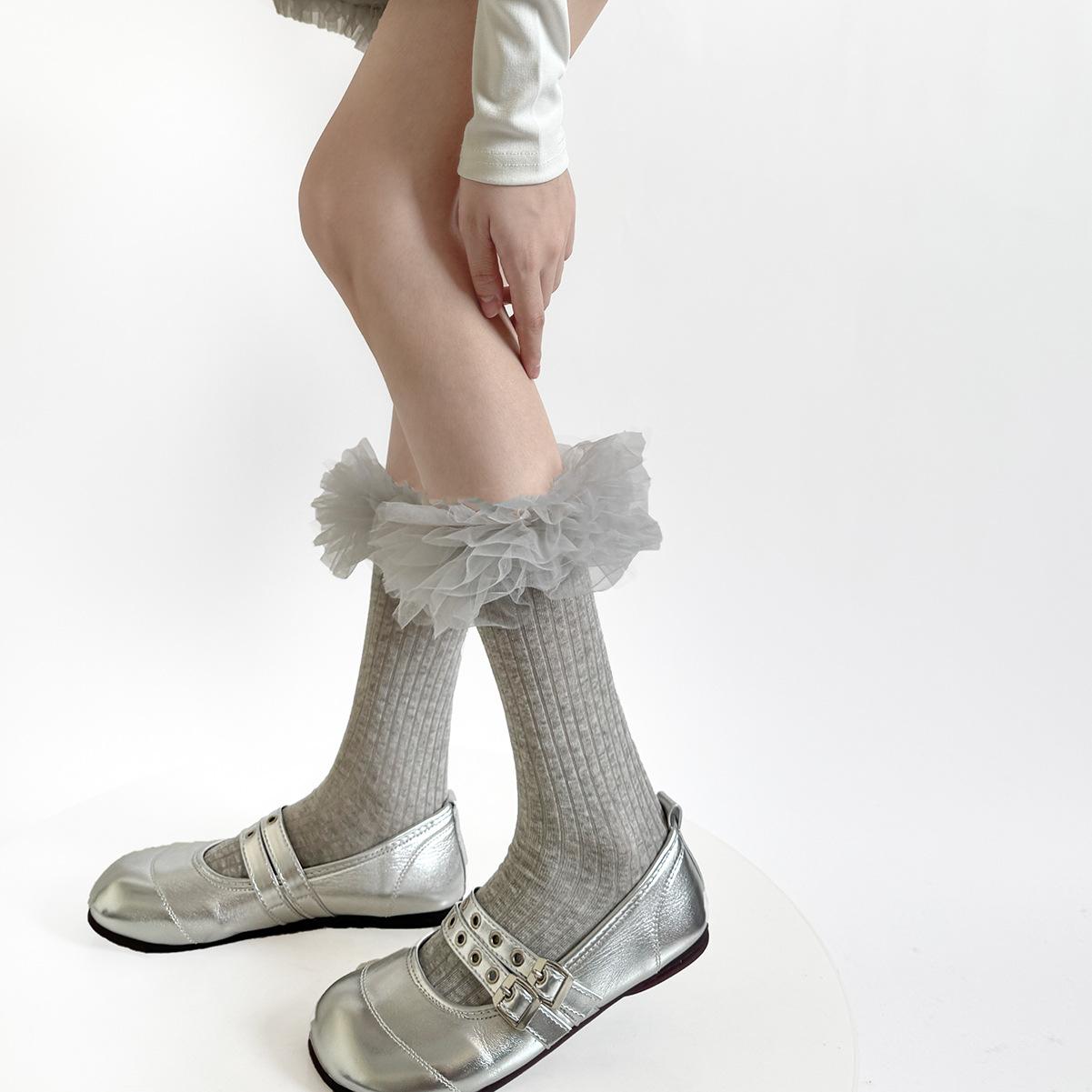 Spring Summer Ballet Style Women Socks Sweet Cool Lace Ruffle Ankle Socks Girl Frilly Socks Solid Color Princess Cotton Long Sox 35-39