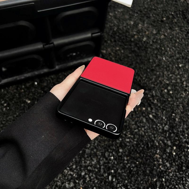 Plain Leather Lychee Patterned Case For Samsung Z Flip 7 flip7 Flip 6 Galaxy Z Flip 6 5 4 3 Camera protect Cover