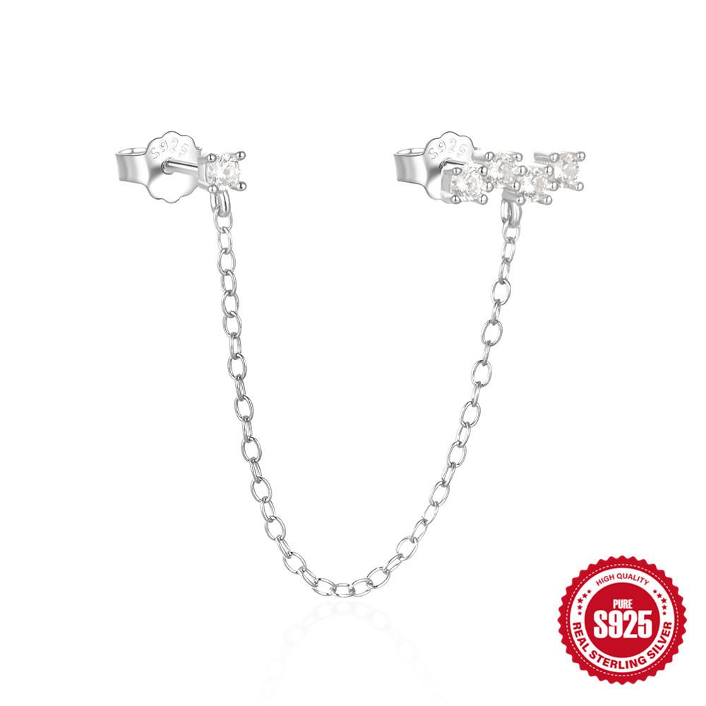 Fashion S925 Sterling Silver Ins Wind Chain Tassel Diamond Opal Opal Earline Stud Earrings