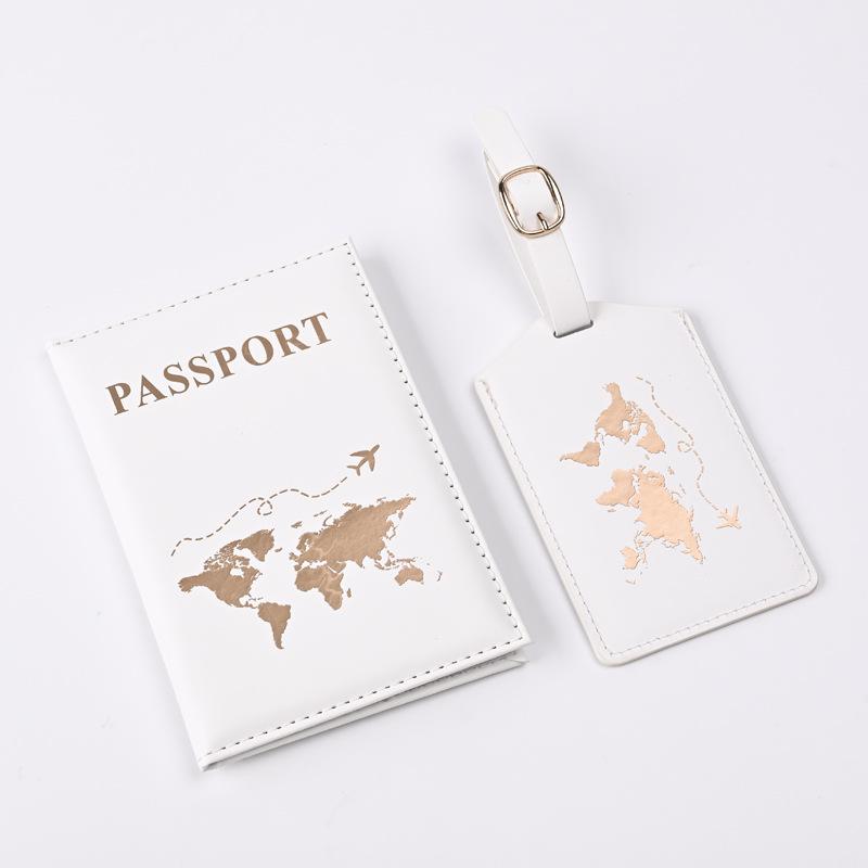 2024 Trendy PU Map Passport Protector & Luggage Tag Set