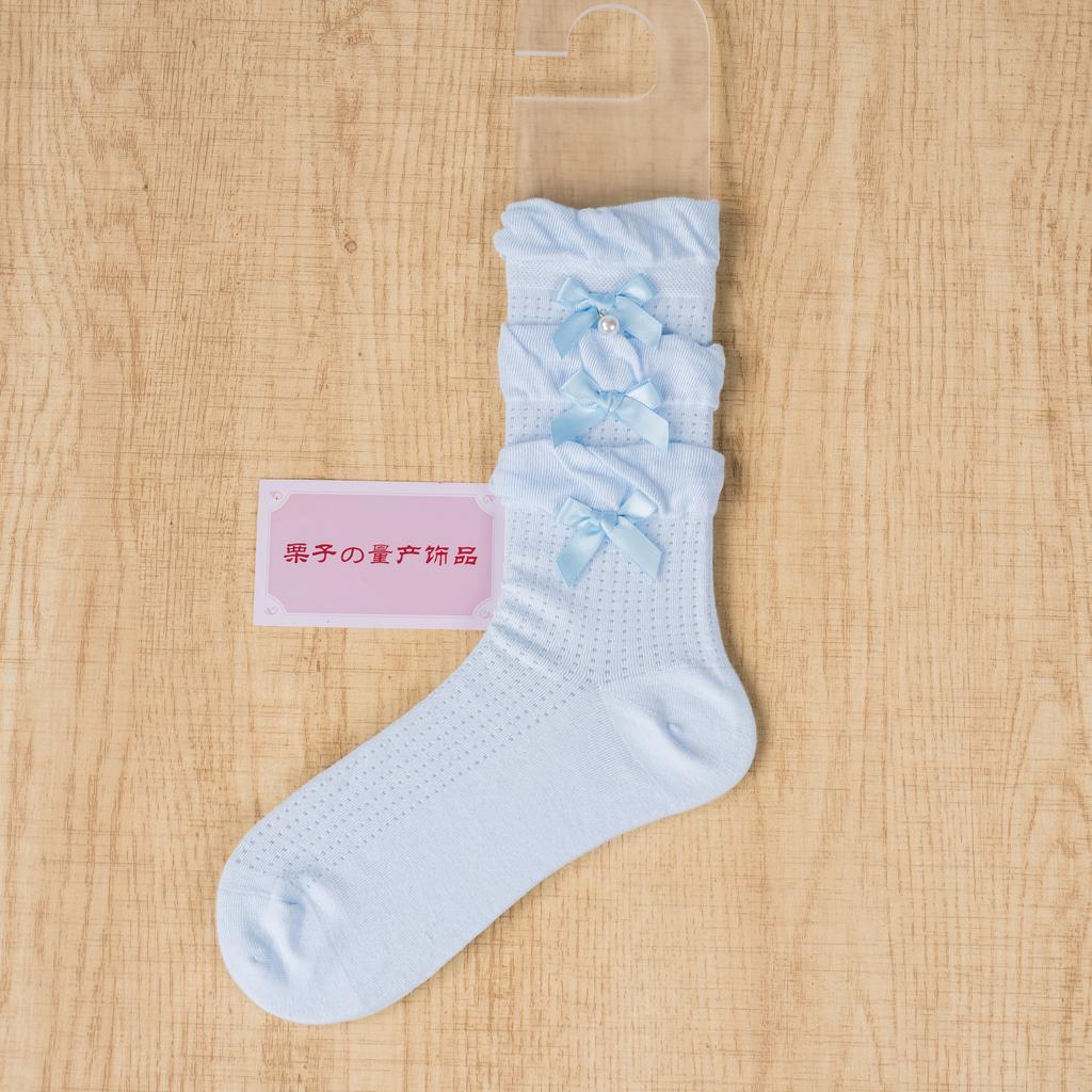 Three-layer Cake Edge Bow Tube Socks Japanese and Korean Girls Versatile Socks Lolita Socks