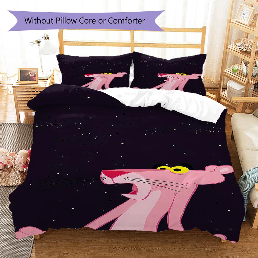 Juego de ropa de cama con estampado de la Pantera Rosa, funda nórdica y funda de almohada. Regalo ideal para el hogar o cumpleaños. (1 * funda nórdica + 2 * fundas de almohada, sin núcleo)