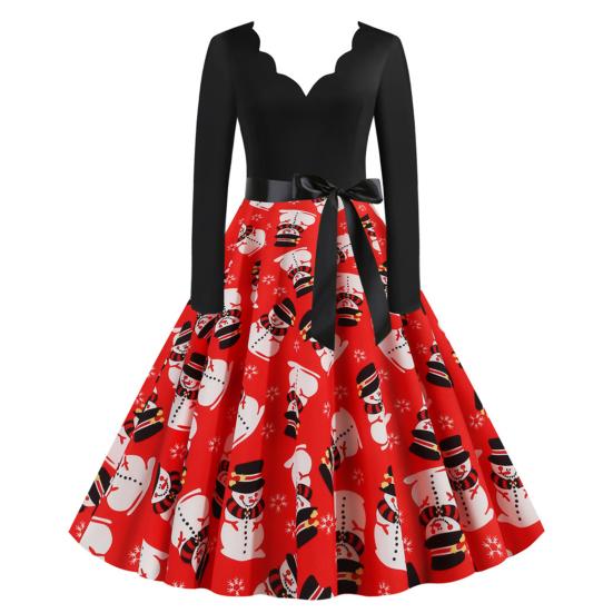 

Костюмированное вечернее платье с длинными рукавами и большим подолом, тонкая талия, завязанное лоскутное платье на Рождество M красный