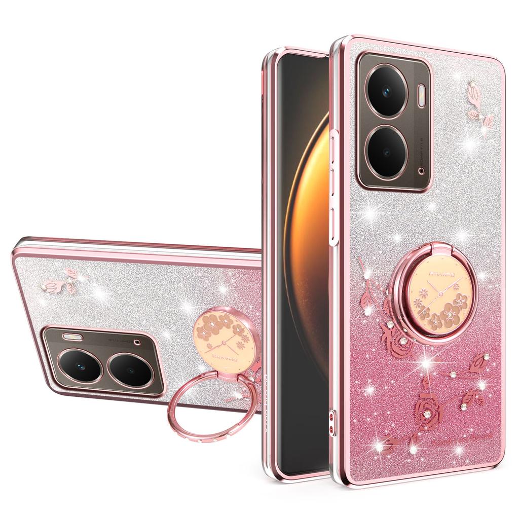 For Realme P3 5G Case Ring Kickstand TPU Flowers Phone Cover Gradient Glitter