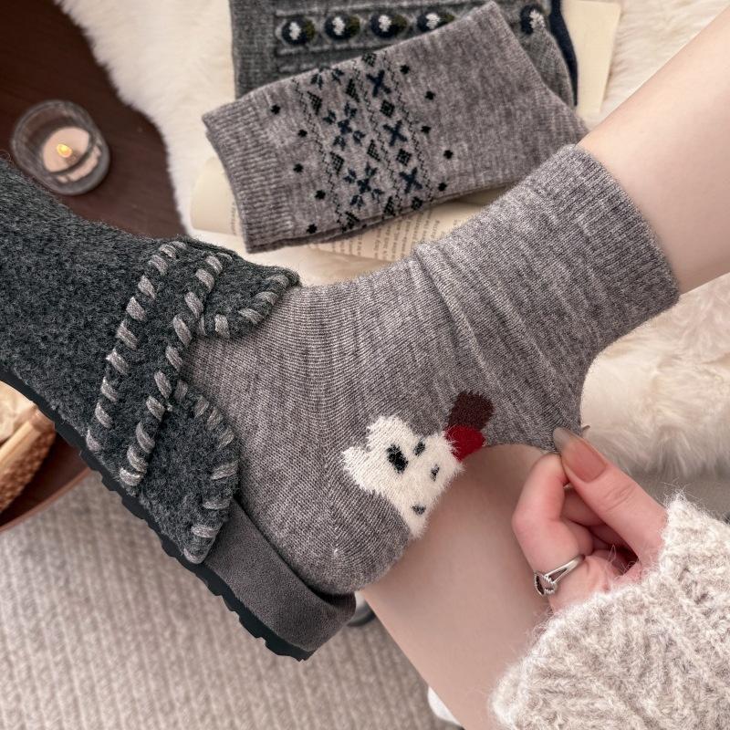 Cool Gray Premium Color Wool Combination High Tube Socks Children'S Korean Retro British Twist Pattern Stacking Socks