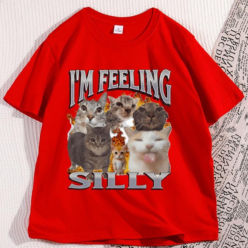

IM Feeling Silly Funny Cat Tshirt Graphic Tees Men Women Funny Cat Printed Tshirt Causal Cotton Short Sleeve Loose Clothes S