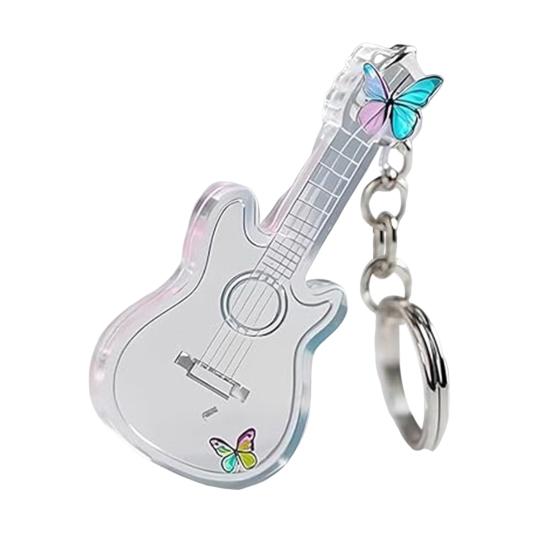 1/5Pcs Rose Guitar Keychain 2D Mini Guitar Charm Key Chain