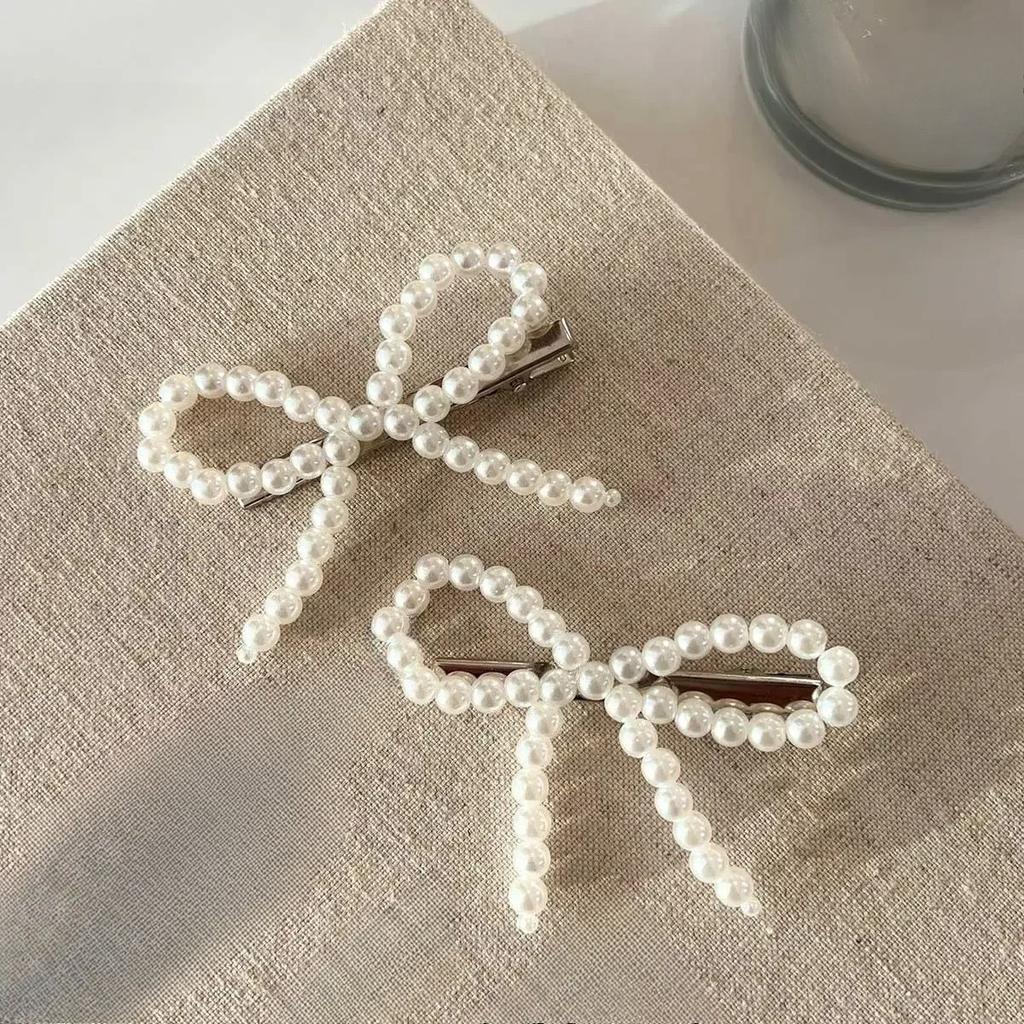 Korean Fashion Women Pearl Hair Clips Pins Cute Girls Pearl Hairclip Bows Hairpin Metal Hair Clips Y2k Girl Hair Accessories