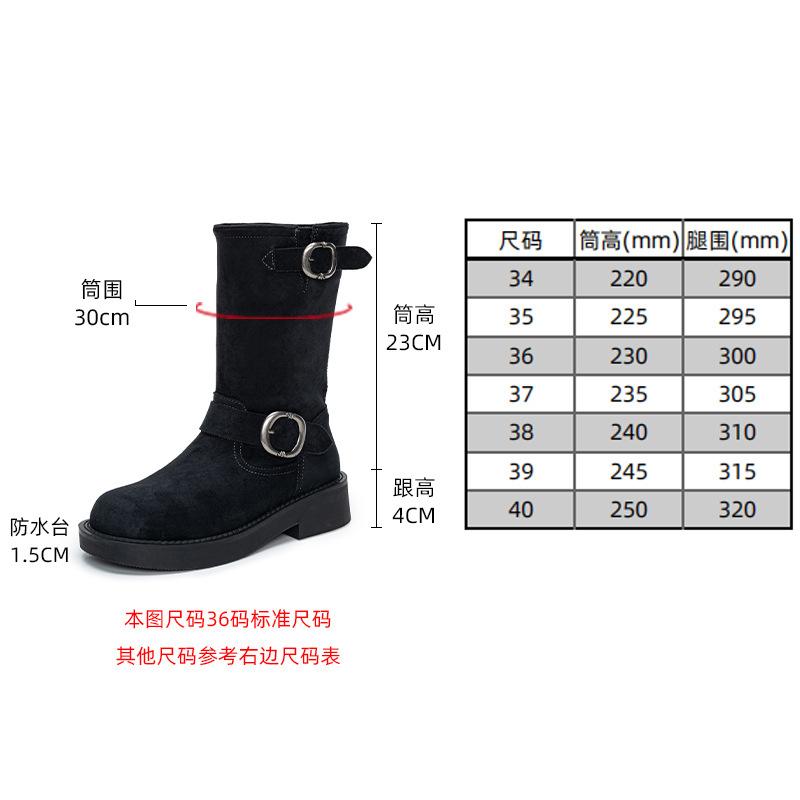 Leather Grape Mother Same Retro Martin Boots Women's Metal Buckle Thick Heel Platform Locomotive Boots Western Pile Short Boots