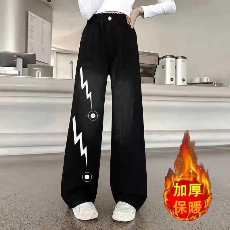 Pants and Jeans, New Velvet Thickened Thermal Straight Wide-leg Pants In Autumn and Winter
