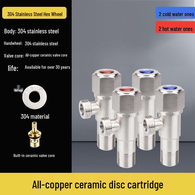 304 Stainless Steel Angle Valve for Cold/Hot Water, Universal 4-Point Household Stop Valve for Water Heaters and Toilets
