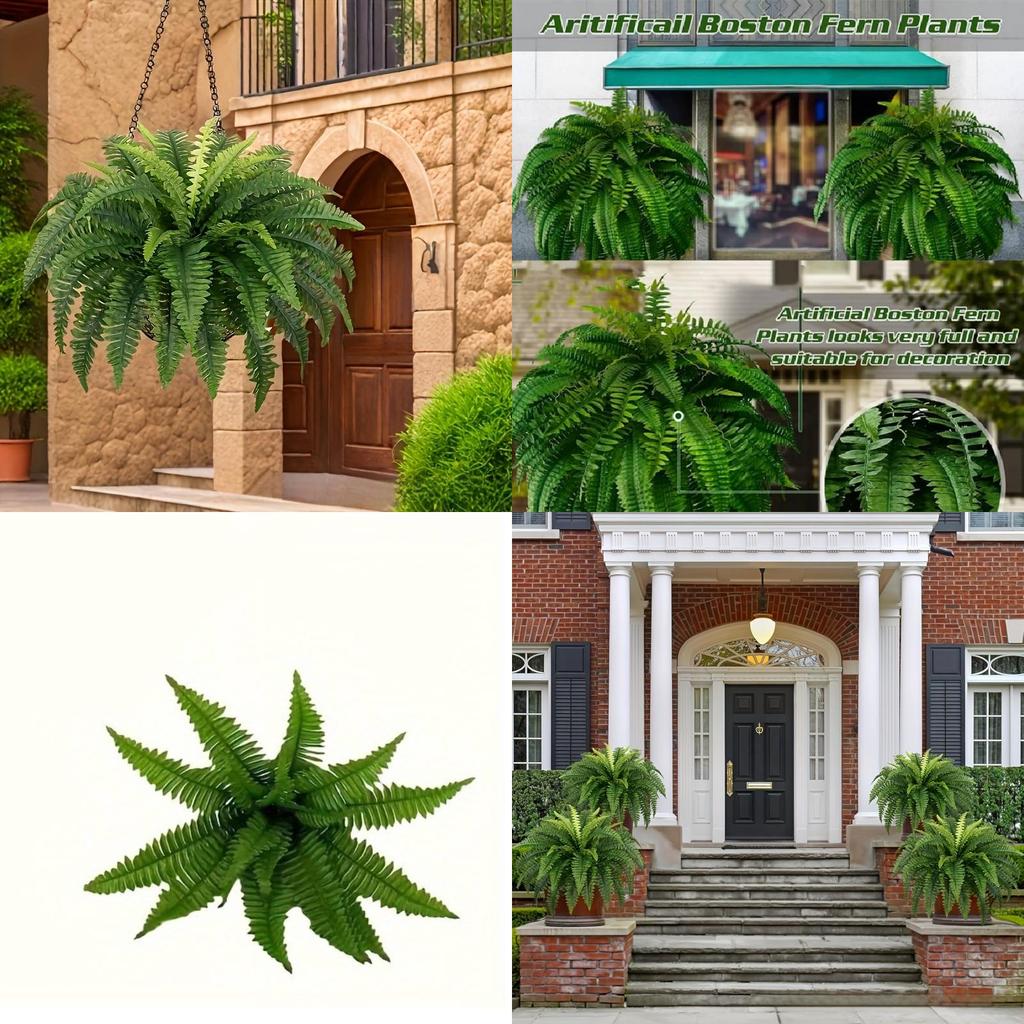 Boston Fern Artificial Plant With Uvresistant Plastic Foliage For Home Decor And Office Space