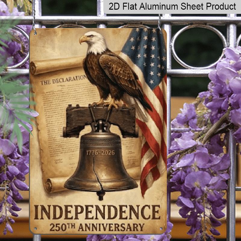2D Flat, 7.87*11.8 Inch Retro America 250th Anniversary Aluminum Wall Sign - Suitable for All Indoor/Outdoor Decoration, Commemorative Plaque with