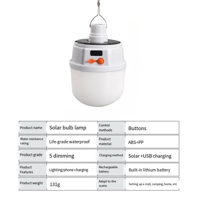 1PC Solar Home LED Bulb Light Electric Display Rechargeable Stall Light Outdoor Emergency Light Camping Light Tent Light