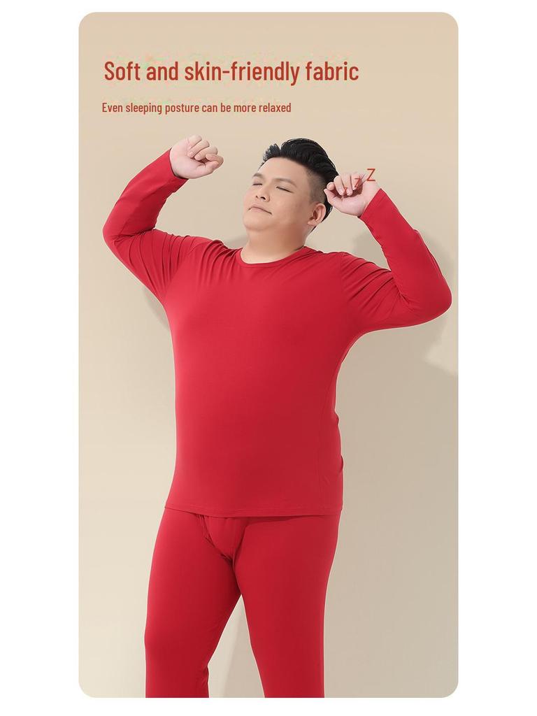 Men's Red Thermal Underwear Set - Cotton Modal Blend for Autumn/Winter