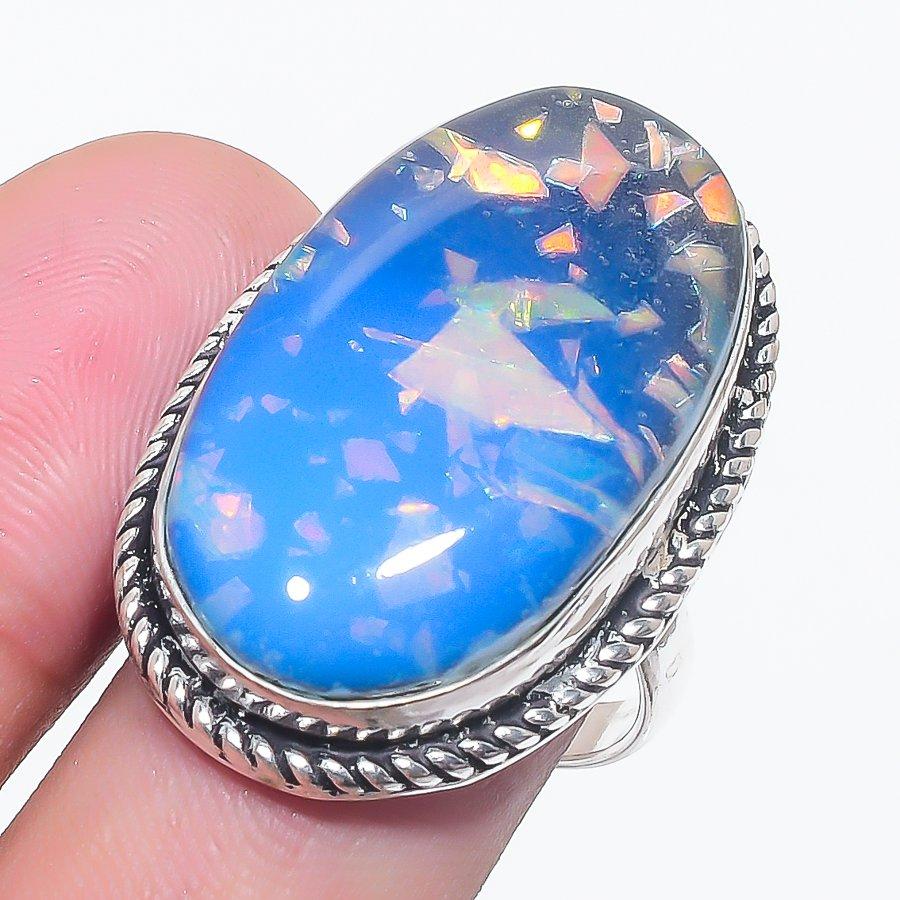

Natural Blue Triplet Opal 925 Sterling Silver Jewelry Ring Size 8.5 k9f00