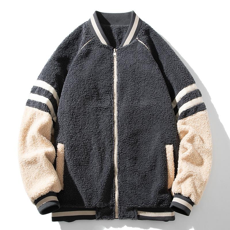 

Мужская зимняя новая бейсбольная майка из овечьей шерсти в стиле харбор, мужская и женская свободная куртка для пары, студенческая XXL темно-серого