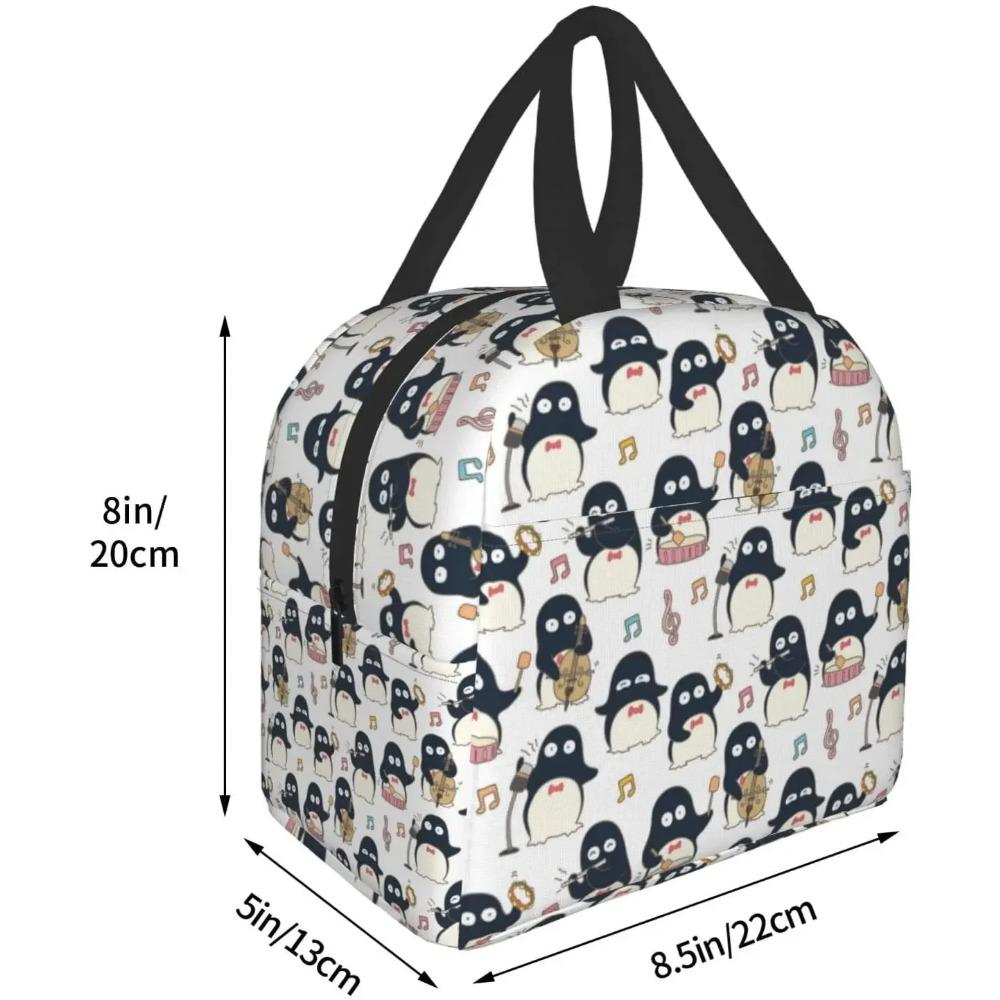Cute Penguin Musician Pattern Lunch Box Bento Box Insulated Lunch Boxes Reusable Waterproof Lunch Bag for Office Picnic Hiking