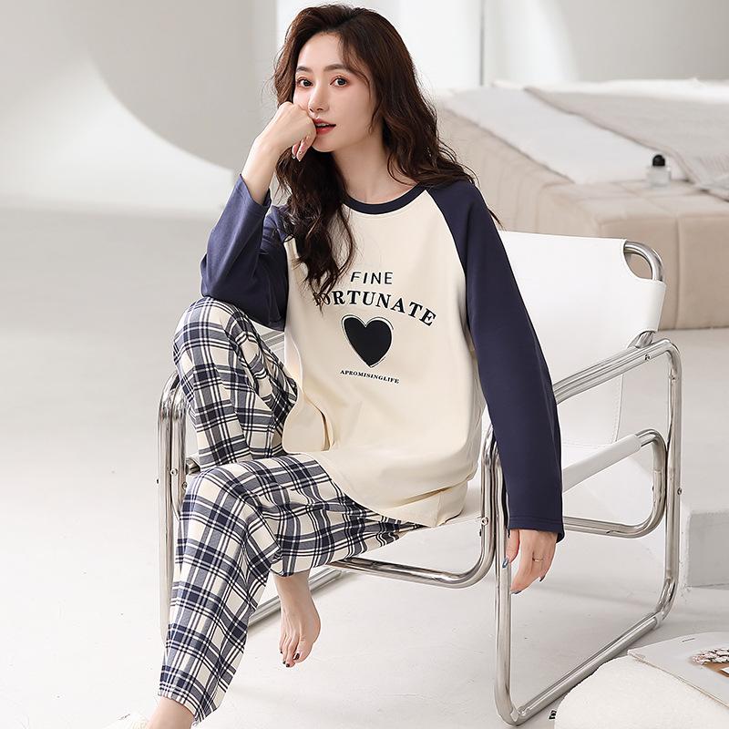 Pajamas Women'S Pure Cotton Long-Sleeved Cotton Cute Loungewear Set Can Be Worn Outside