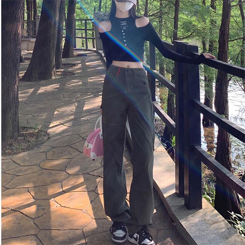 2022 Autumn Fashion zipper Baggy Cargo Pants Women high waist Sweatpant Trousers Vintage Street Pockets Wide Leg Straight Jeans