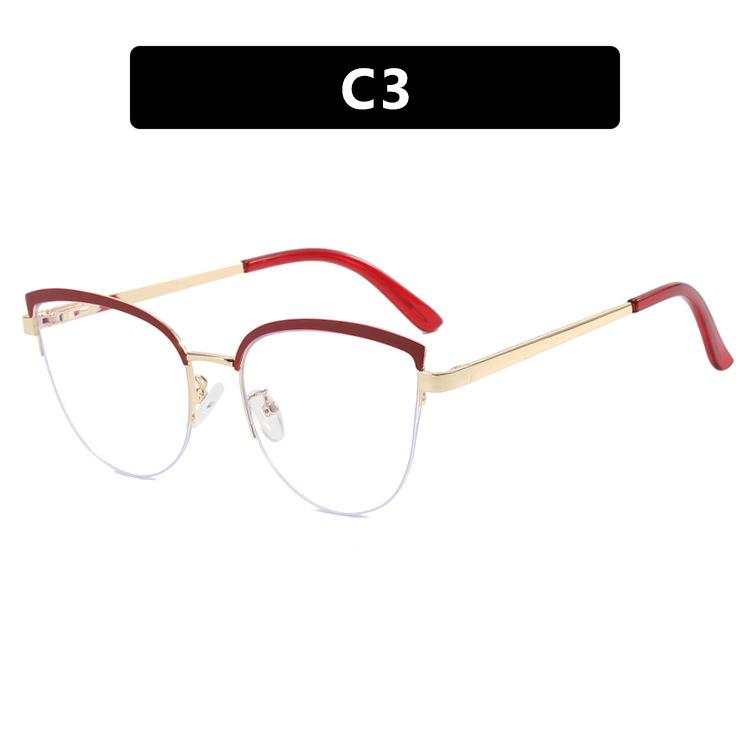 Women's Glasses Anti-Blue Light Fashion Personality Art Retro Cat Eye Metal Plain Glasses Driving Students' Street Shot Commuting Glasses