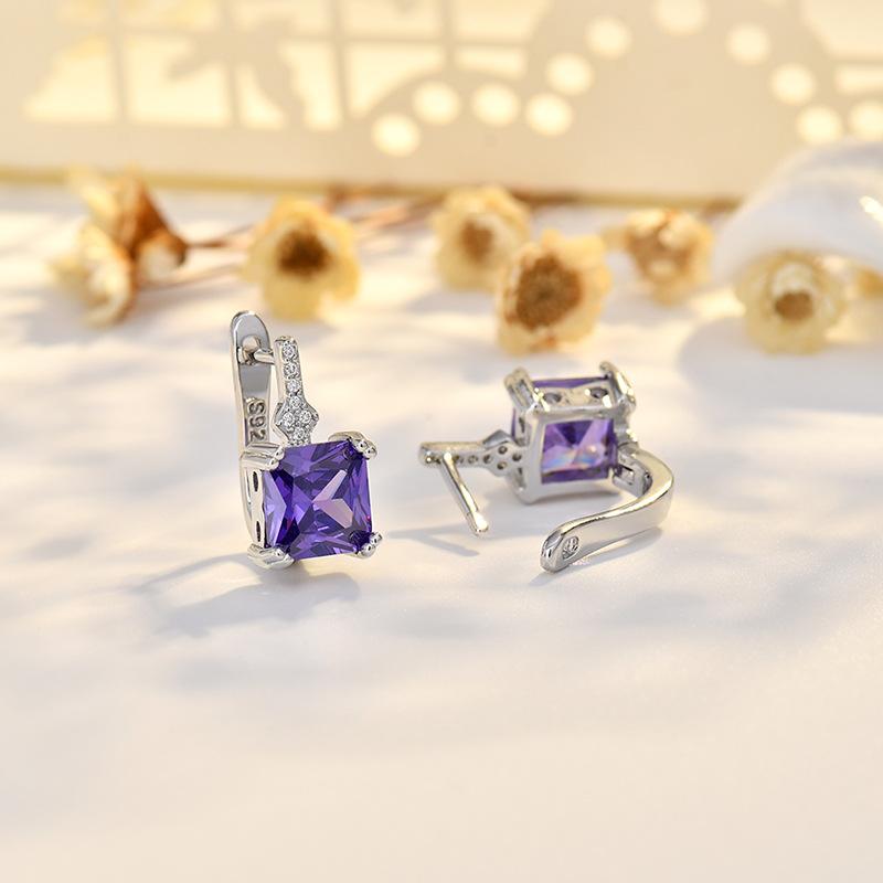 BELLA BOX European And American Fashion Square Zirconia Ear Studs With Geometric Design For Women's Earrings