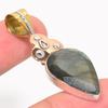 Natural Labradorite Gemstone Two Tone 925 Solid Sterling Silver Pendant 2'' T9t72