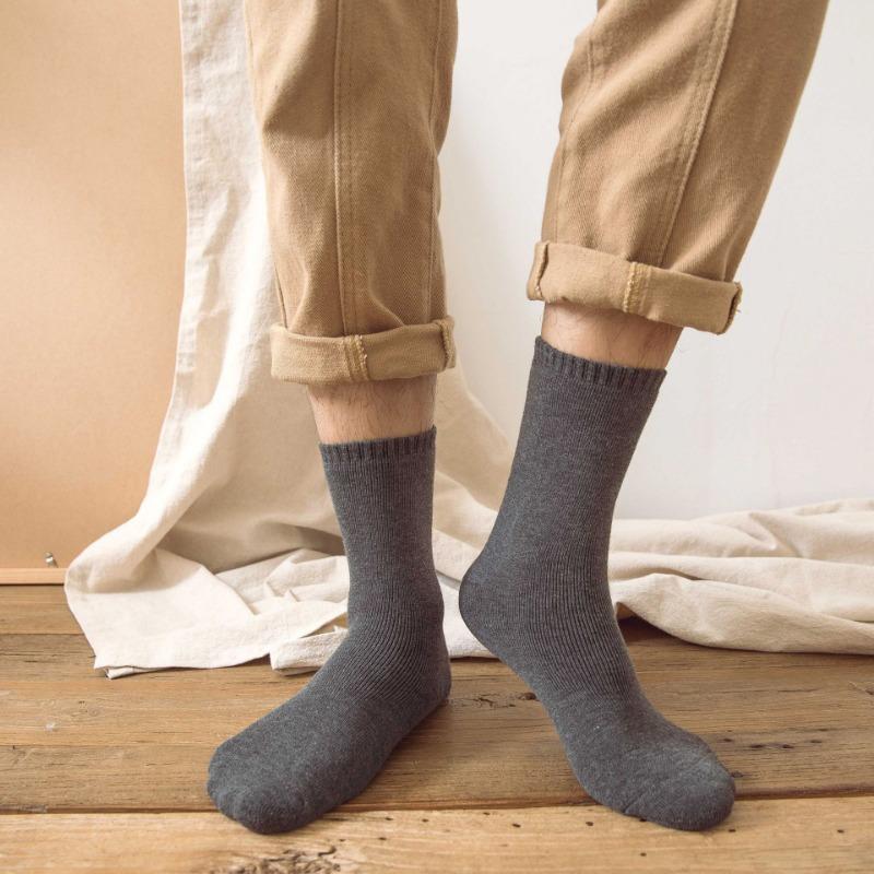 Men's Autumn and Winter New Casual Warm Cotton Wool Ring All Match Pure Color Plus Velvet Thickened Tube Socks