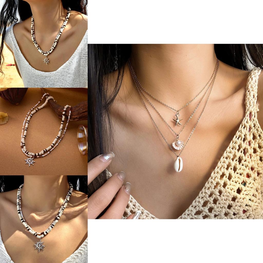 Beach Style Starfish Shell Pendant Necklace For Women With Geometric Alloy Charm