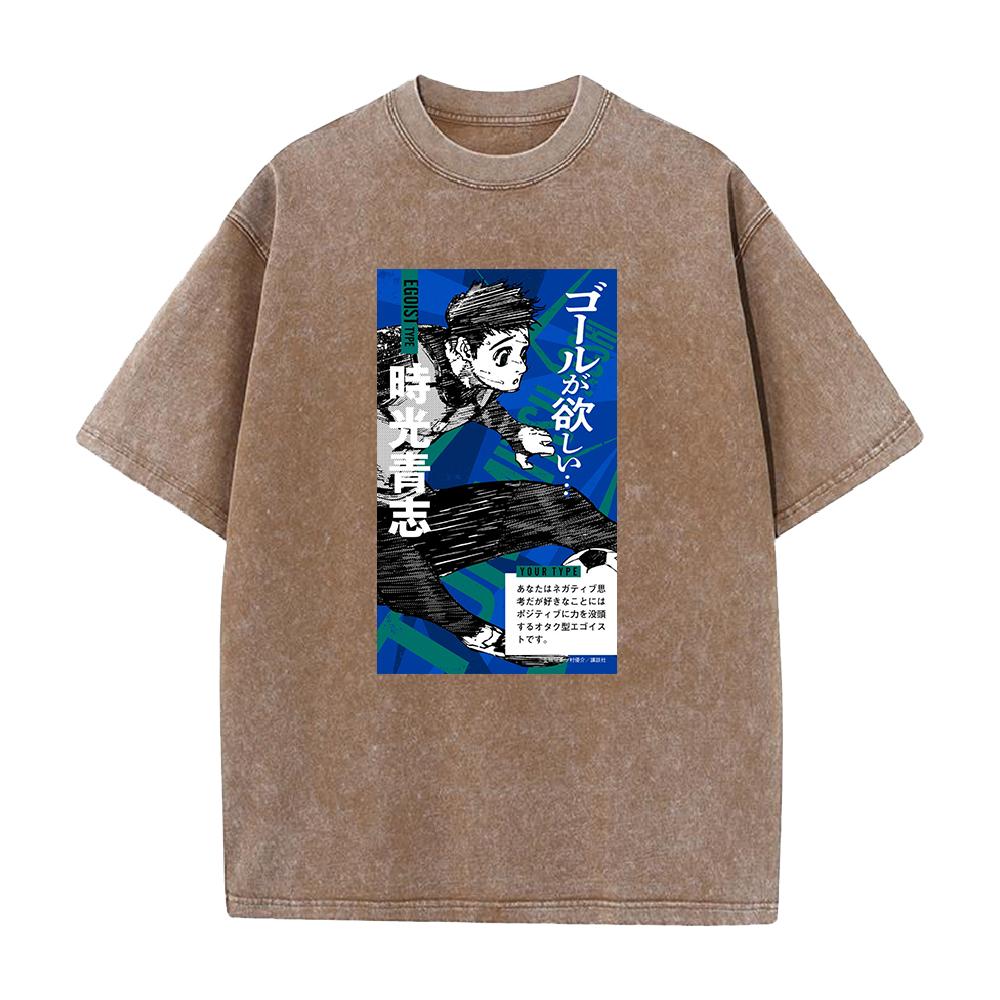 Hot Anime Blue Lock Tokimitsu Aoshi Graphic T Shirt Men Manga Washed Tshirts Oversized Cotton T-shirt Harajuku Male Vintage Tops
