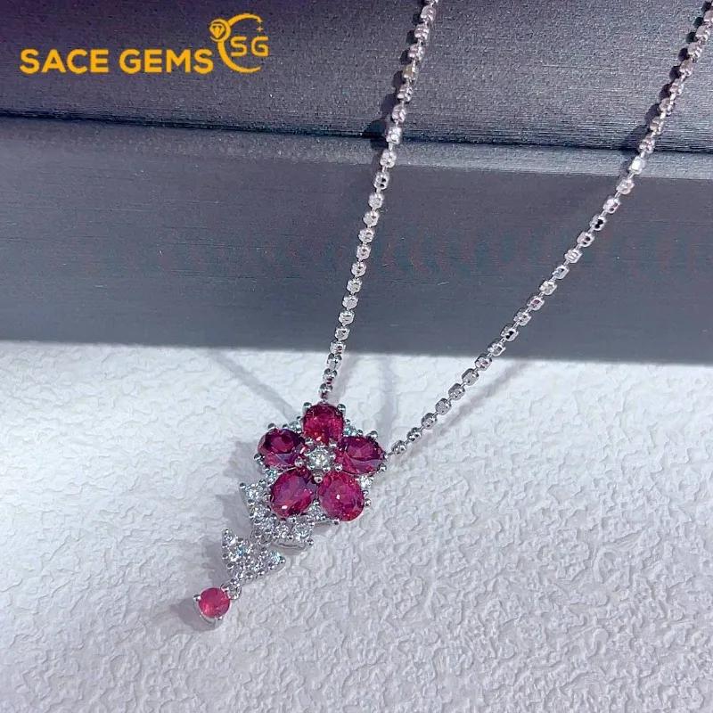 

Sace Gems Сертифицированное стерлинговое серебро S925 4*5 мм, ожерелья с подвесками из натурального граната для женщин, для помолвки, коктейльной вечеринки, изящные ювелирные изделия красный