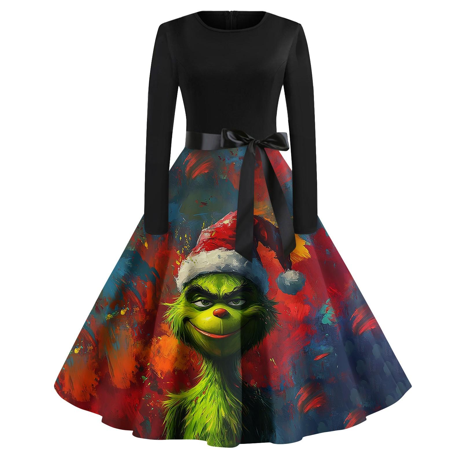 

Женское повседневное модное платье с длинным рукавом и принтом, вечернее повседневное платье с круглым вырезом L киноварь