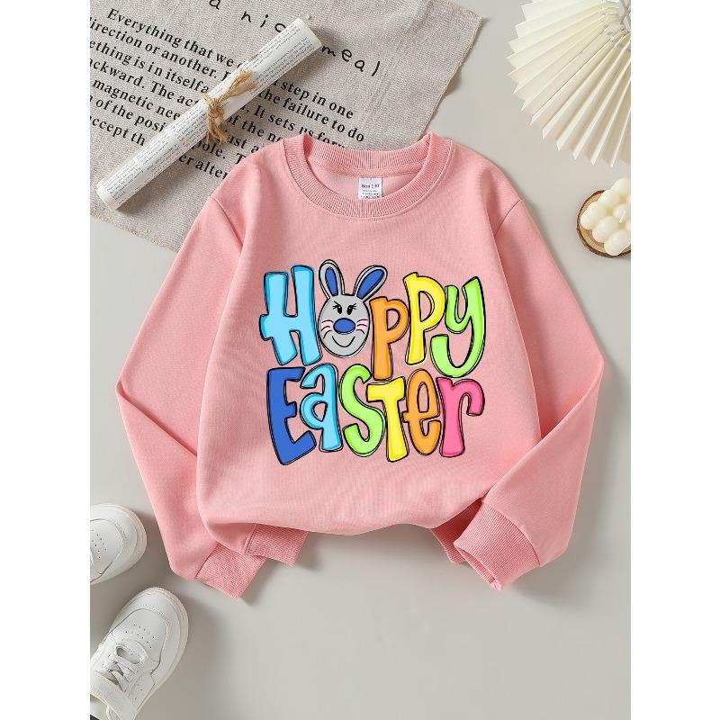 Kids Crewneck Sweatshirt, Colorful Happy Easter Bunny Face Print, Soft Cozy Pullover