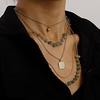 Retro Stacked Multi-layer Small Hole Chain Turquoise Square Mini Love Pendant Necklace Women