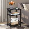 Nightstand with USB Charging Station, 3 Tier Narrow End Side Table with Storage Shelf for Living Room Bedroom Balcony, Black