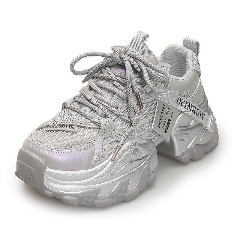 2025 Summer New Mesh Breathable Casual Shoes Korean Version of Thin Air Cushion Bottom Light Sports Running Dad Shoes Girl