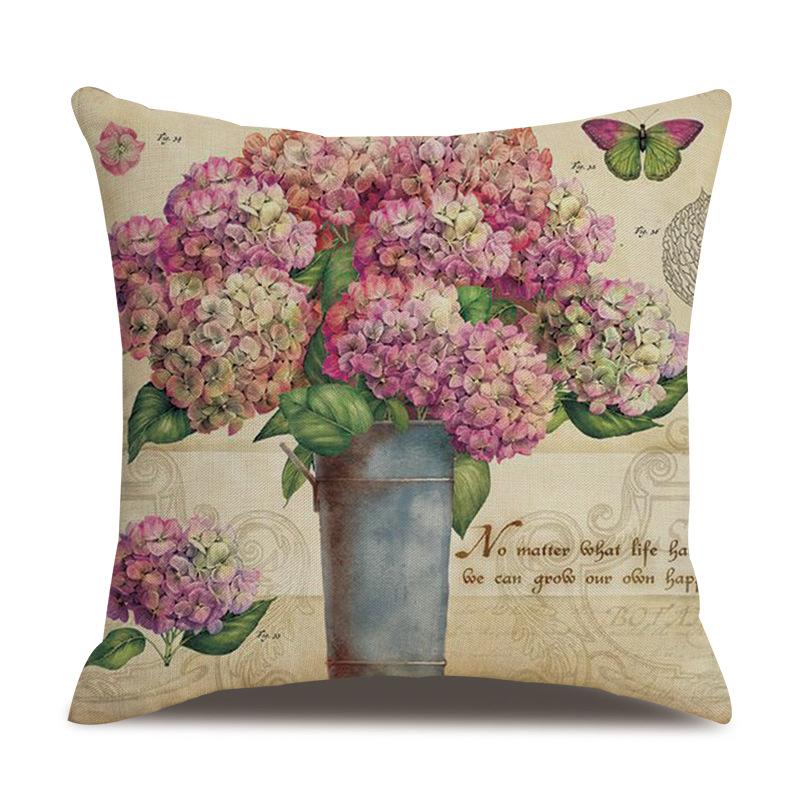 Linen Pillowcase American Rustic Rose Sofa Cushion Cover Retro Style Car Home Soft Decoration
