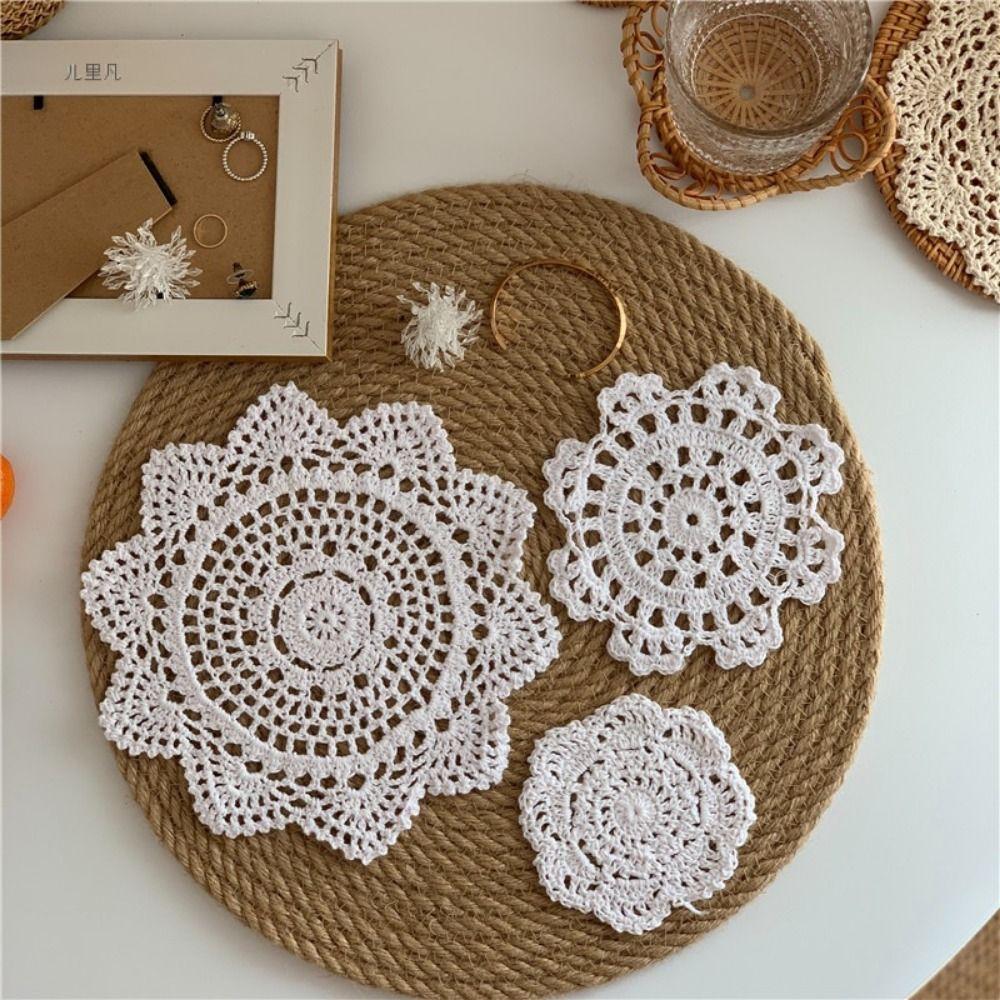 2/4Pcs Vintage Crochet Coasters Bohemian Drink Coasters Round Woven Placemats  Tea Party