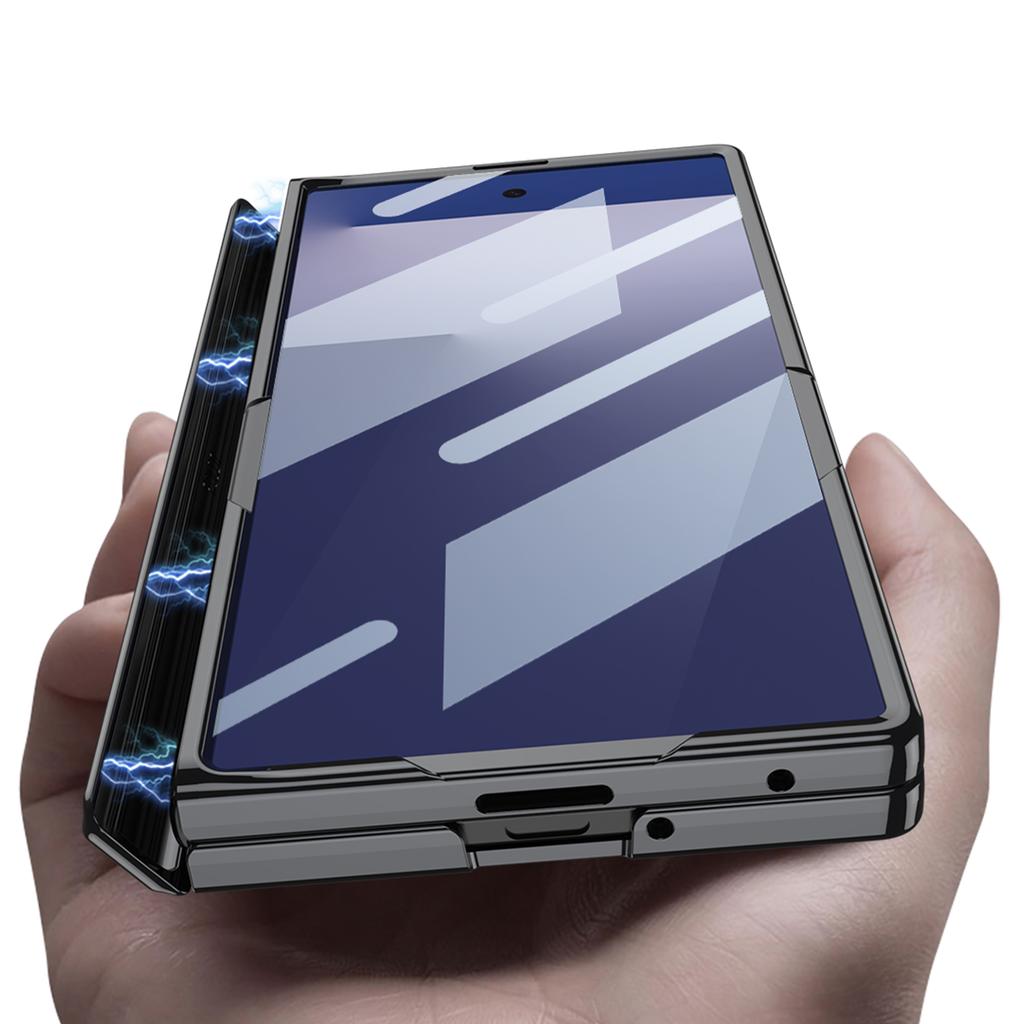 Magnetic Hinge Plating Clear Case for Samsung Galaxy Z Fold 7 Front Screen Glass Protective Stand Cover for Galaxy Z Fold7 Case