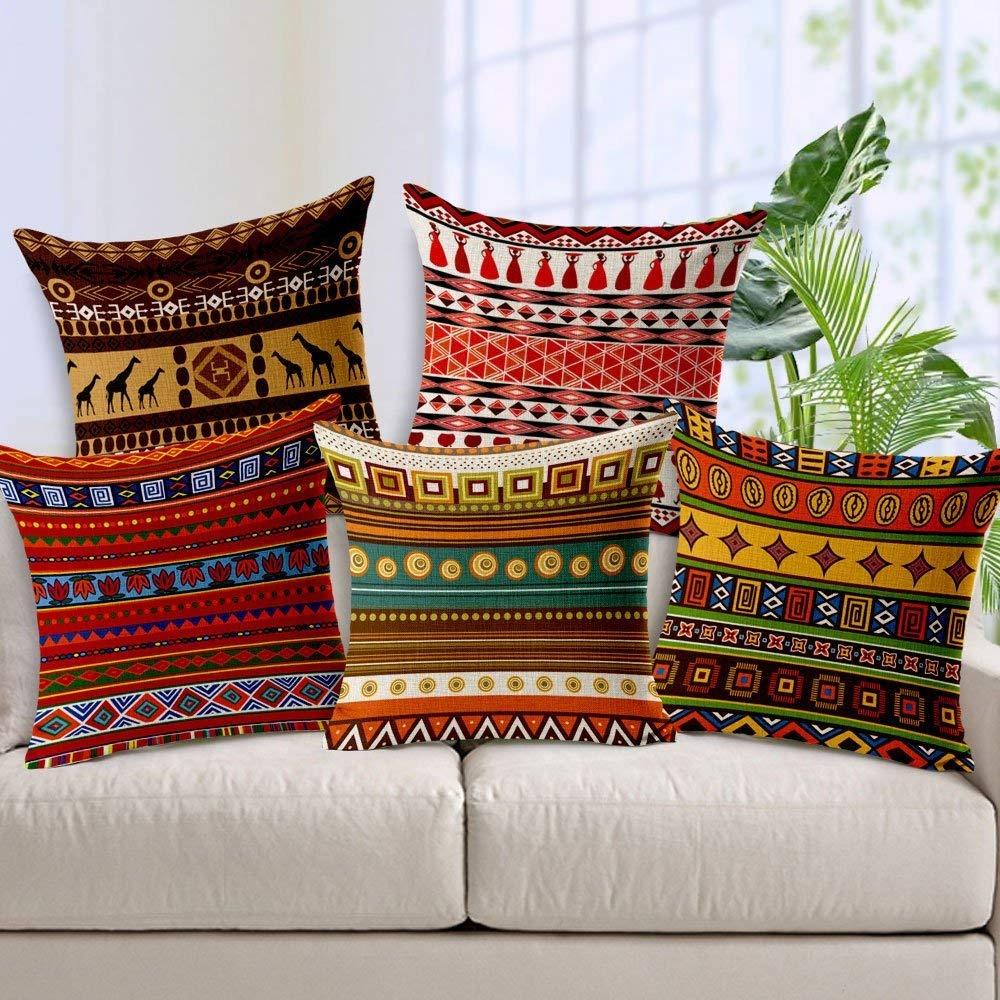 Decorative Hand Made Jute 150TC Throw/Pillow Cushion Covers (Multicolour, 12 x 12 Inches) -Set of 5
