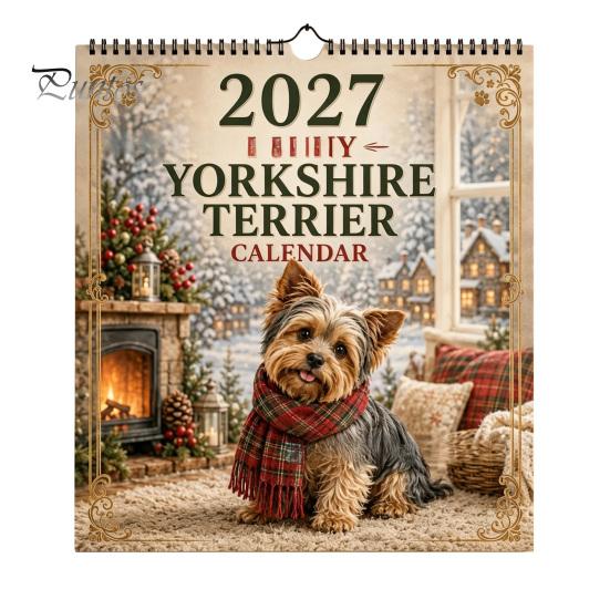 Dekorativer Wandkalender Yorkshire Terrier Kalender, 2027 Monatlicher Hängeplaner mit Metall-Zeitmanagement-Tool Doppelte Spiralbindung für Home Office